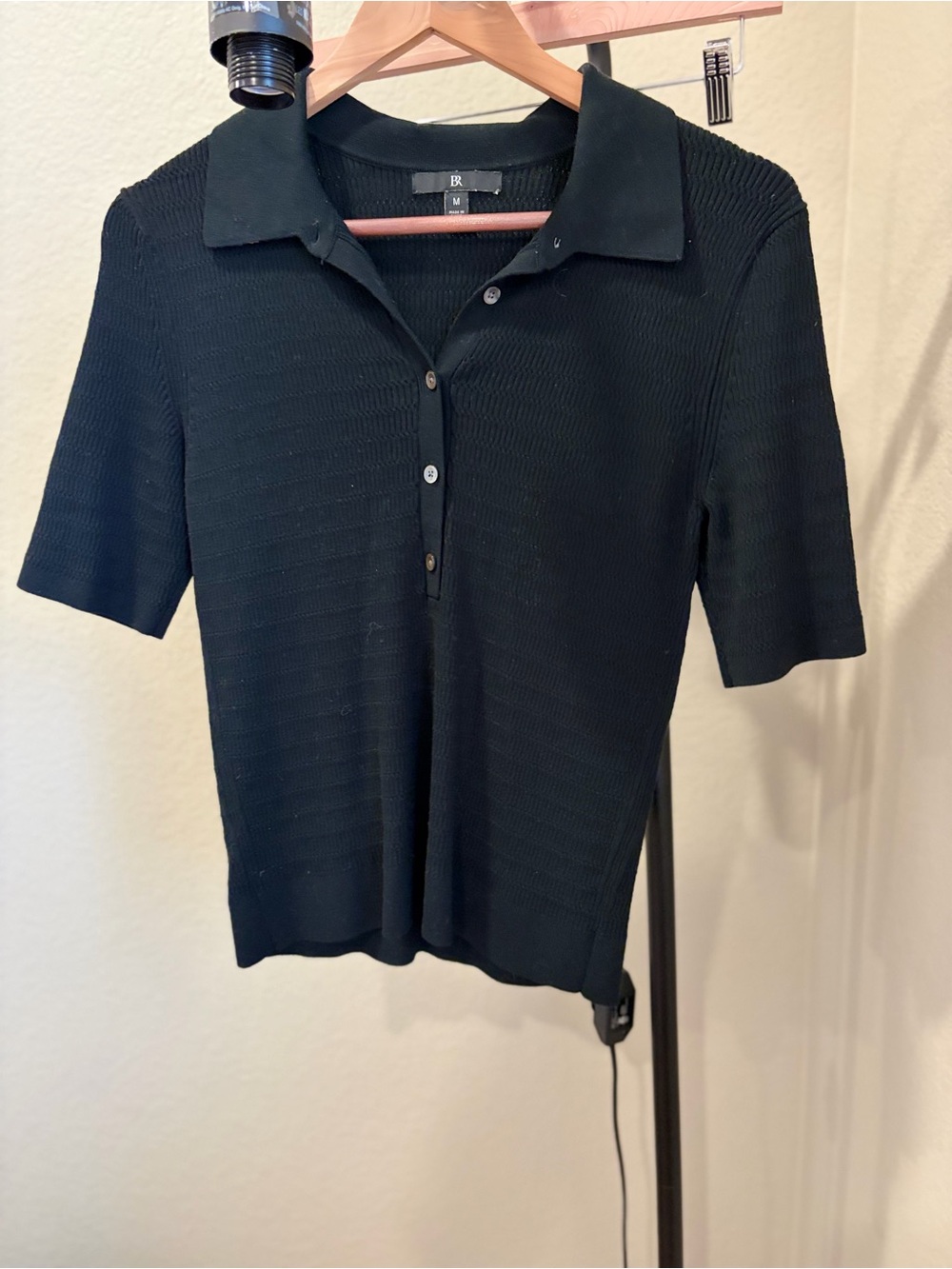 Banana Republic Black Textured Ribbed Polo